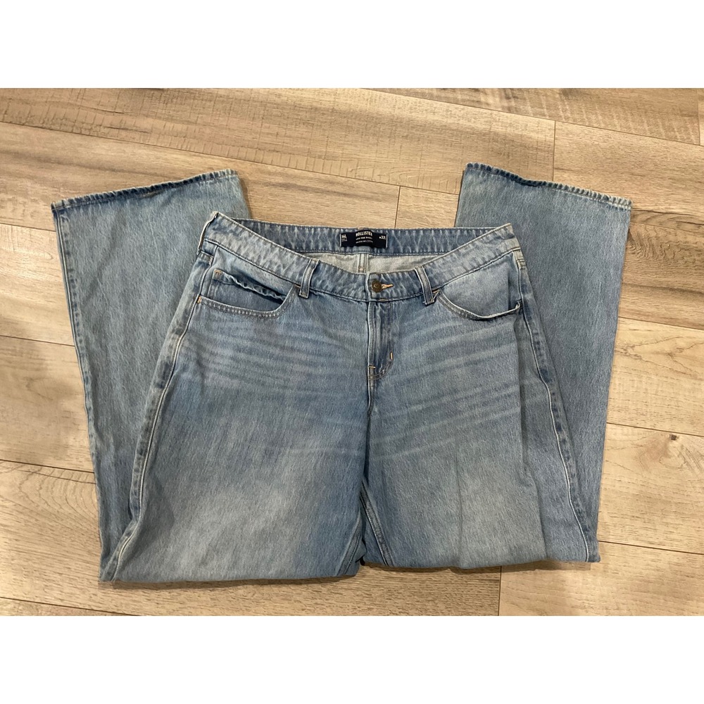 Hollister Low Rise Baggy Jeans Light Wash 100% Cotton‎ Wide Leg 14L W32 L31